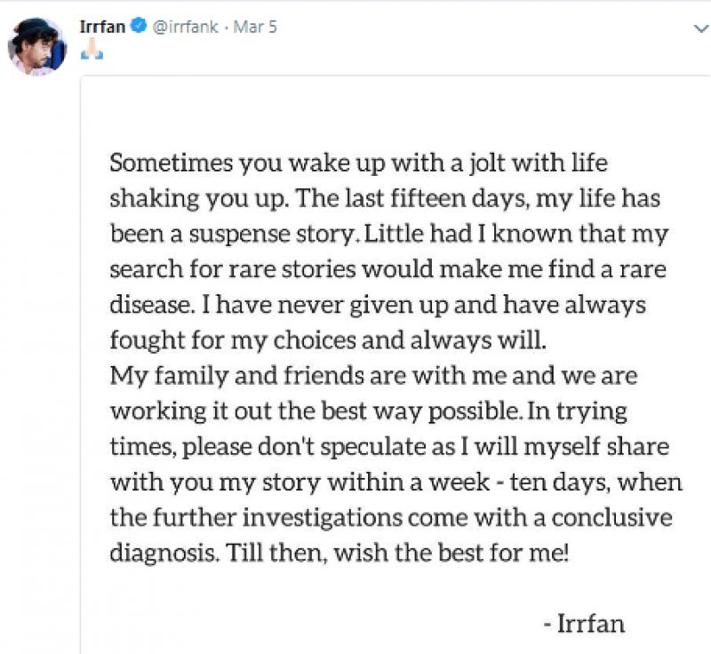 Irfan Khan's Tweet