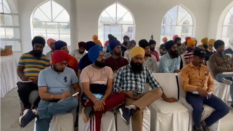 After receiving the referee certificate for the Gatka refresher course, President Harjit Singh Grewal is seen standing with other office bearers.
