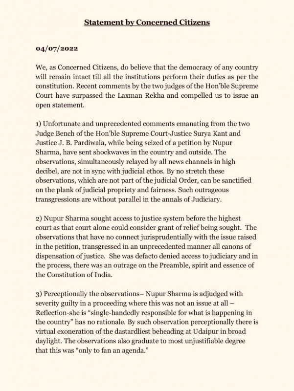 Ex-judges, bureaucrats, armed forces veterans slam SC remarks on Nupur Sharma