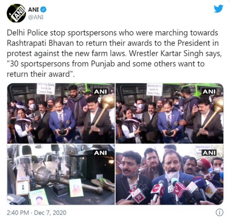 30 players adamant on returning award in support of farmers, police stopped from visiting Rashtrapati Bhavan