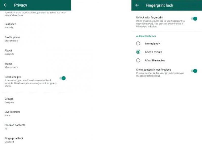 Whatsapp supports fingerprint lock feature