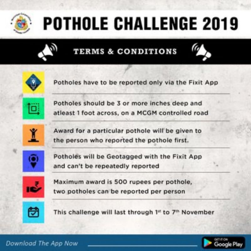 Mumbai’s municipal corporation starts ‘Pothole Challenge,’ offers reward