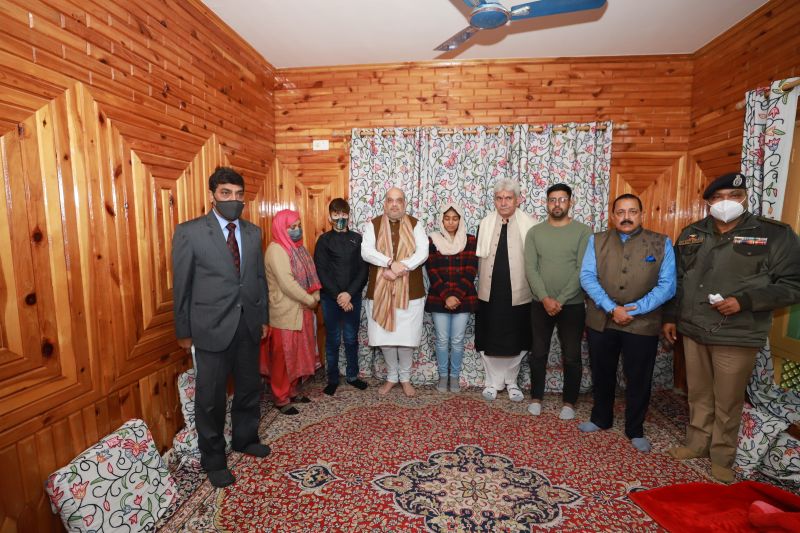 J-K: Home Minister Amit Shah meets family members of slain Inspector Parvaiz Ahmad