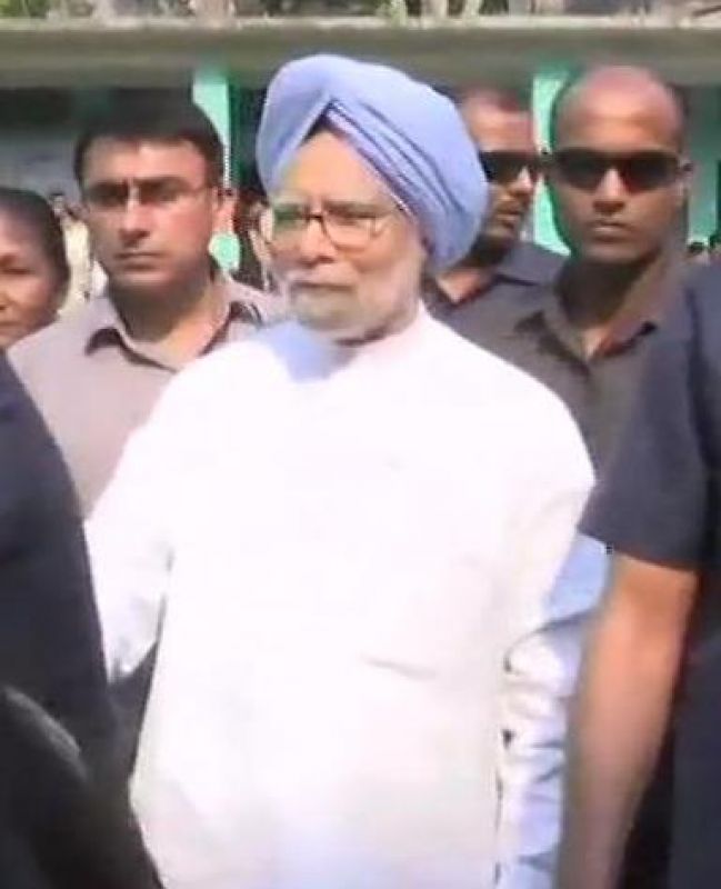 Former Prime Minister of India, Dr Manmohan Singh leaves after casting his vote at a polling booth in Dispur