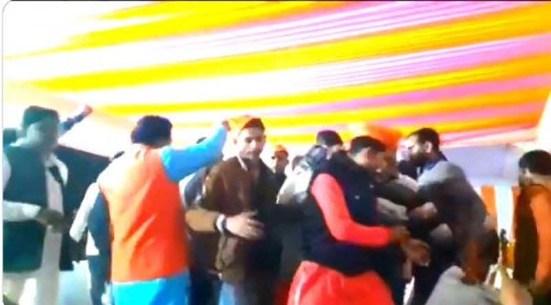 BJP leaders clash over sitting on stage