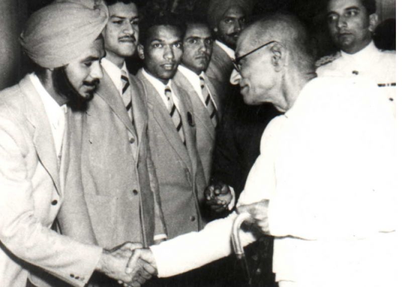 1948 Olympic winners meeting Governor General C. Rajagopalacharay 