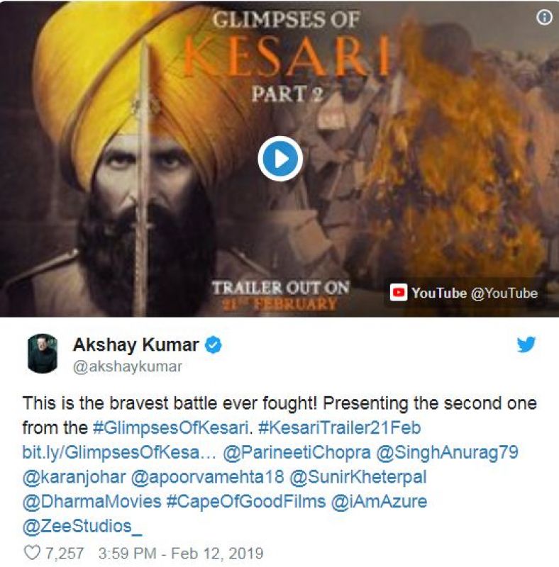 Akshay's twitter post