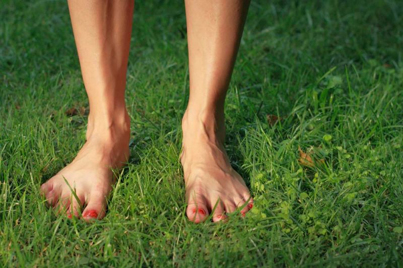  Walking barefoot on green grass eliminates many problems