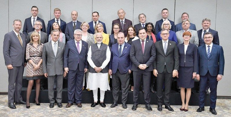 European lawmakers with PM Narendra Modi