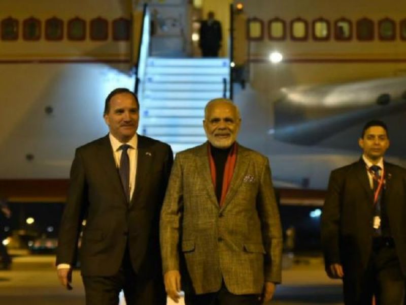 pm modi arrived 3 countries trip strongly welcomed sweden