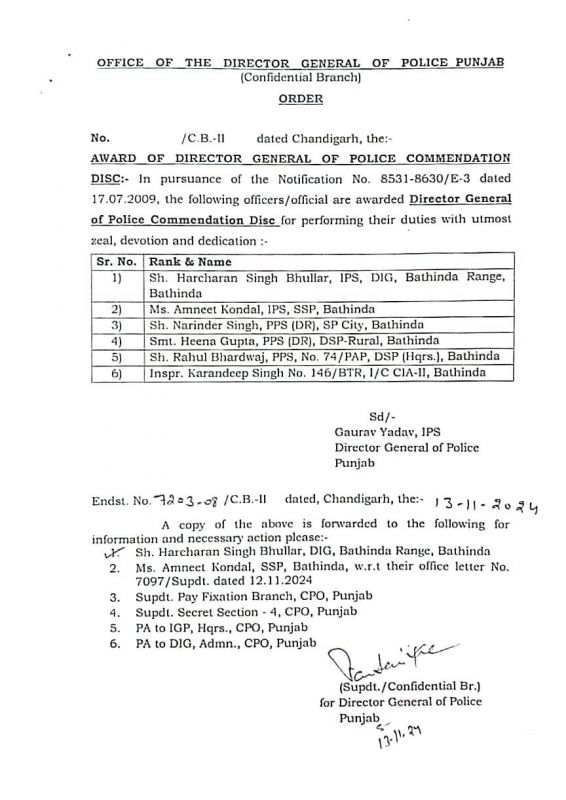 Director General of Police Commendation Award