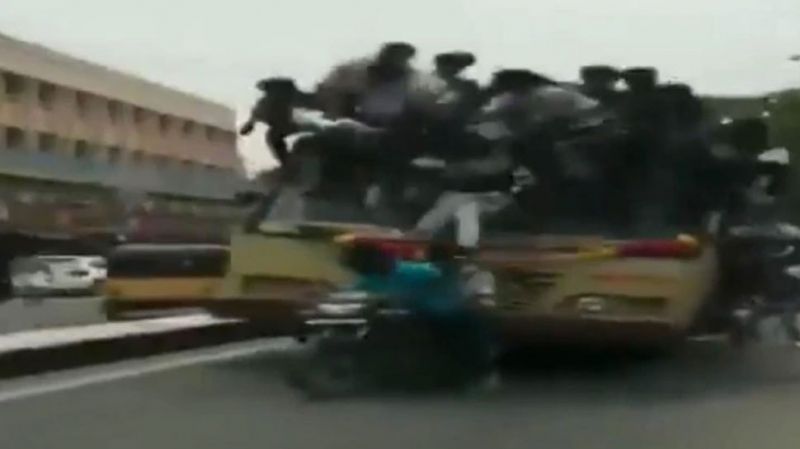 Chennai students climb fall off moving bus while celebrating bus day